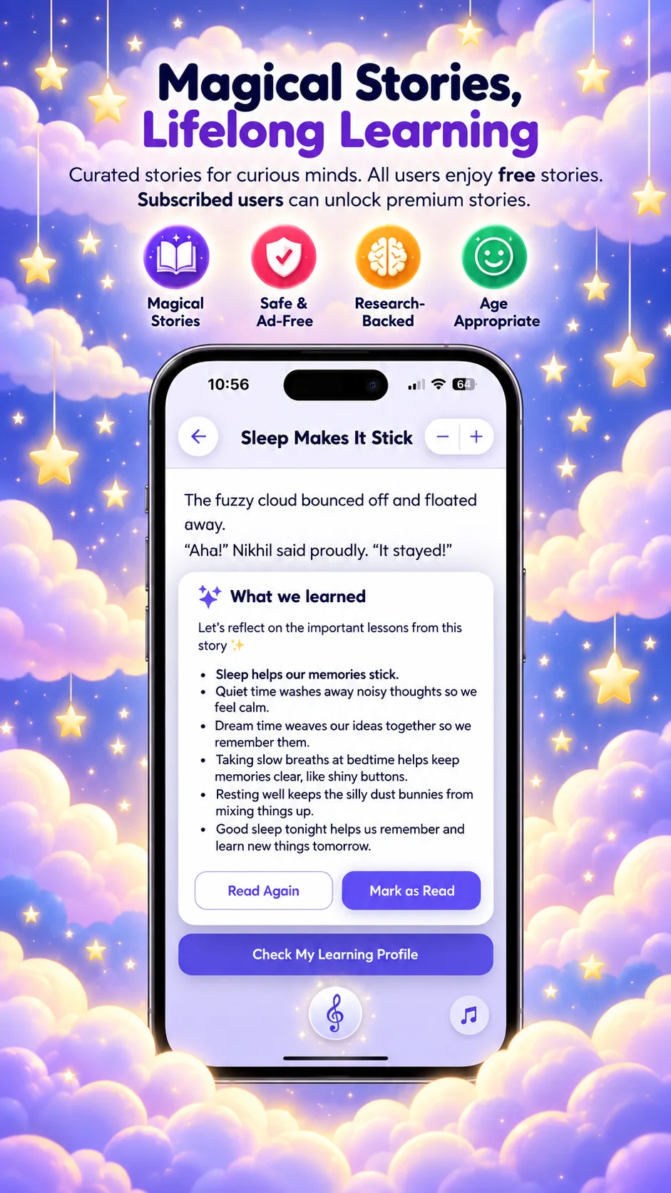 A YouDream learning summary screen